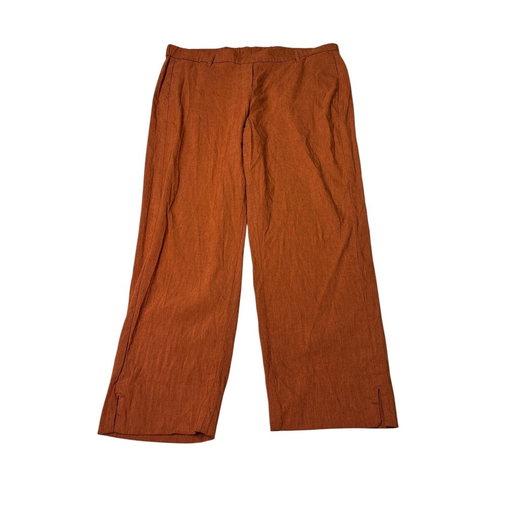 J. Jill Linen Stretch Wide Leg Pants Rust Orange Womens Size L Slit Hem Trousers